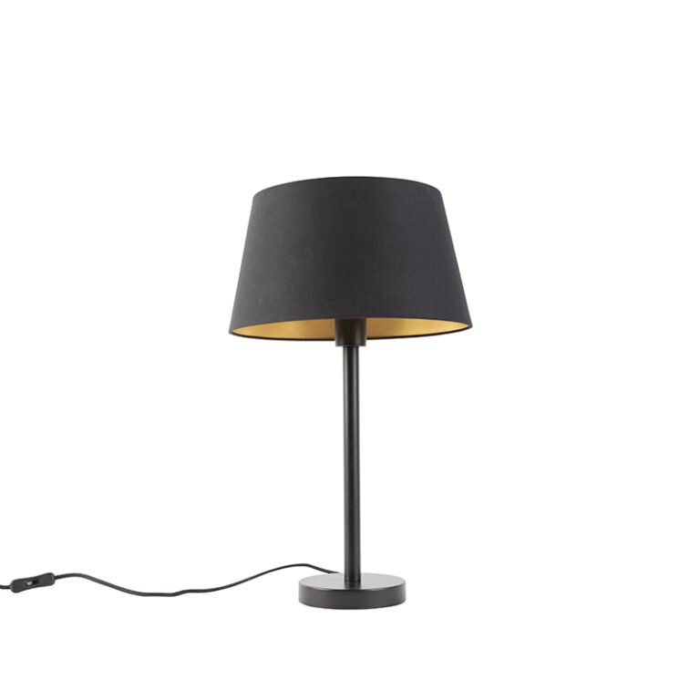 Klasická stolní lampa černá s černým odstínem 32 cm - Simplo