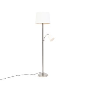 Klasická stojací lampa z oceli s bílým stínidlem a světlem na čtení - Retro