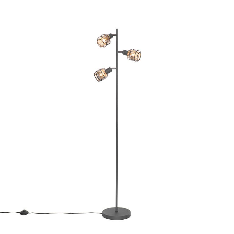 Designová stojací lampa černá se zlatým 3-světlem - Noud