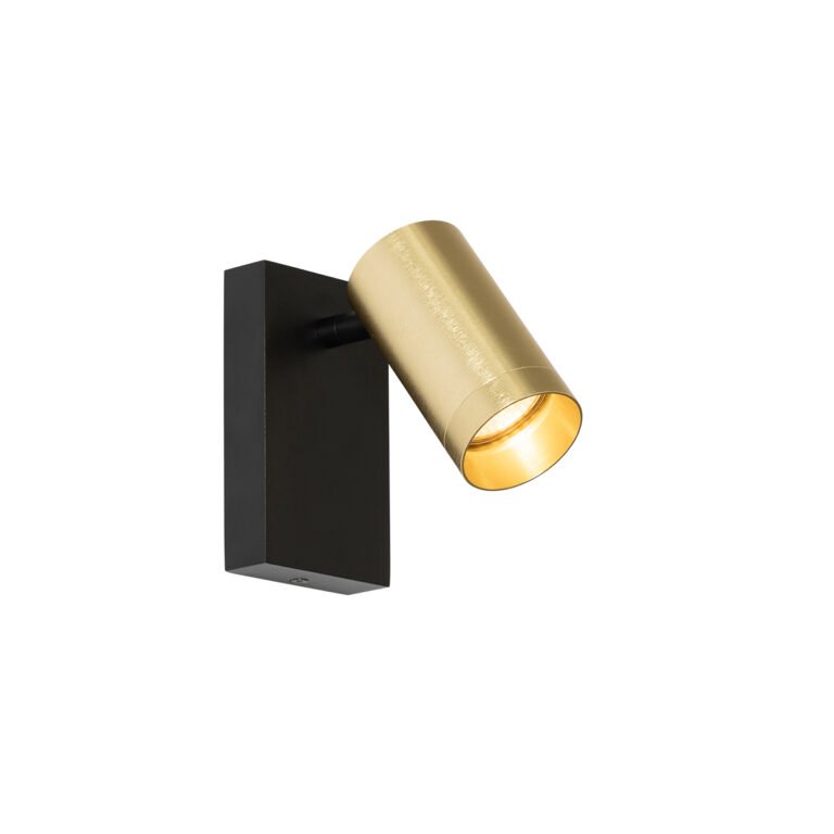 Nástěnné svítidlo černé se zlatým nastavitelným vypínačem - Jeana Luxe