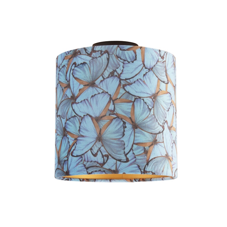 Stropní lampa s velurovými odstíny motýlů se zlatem 25 cm - černá Combi