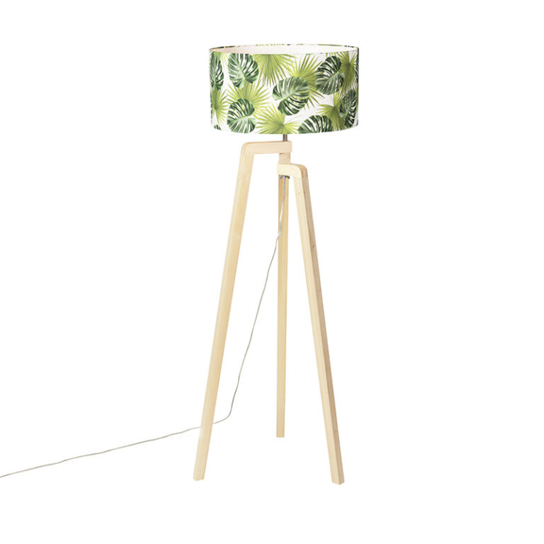 Stojací lampa stativ dřevo s listovým stínidlem - Puros