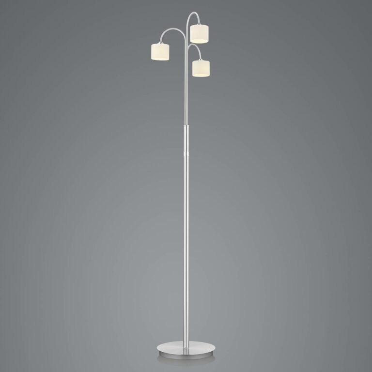 LED stojací lampa Mila z niklu 3x tvar válce