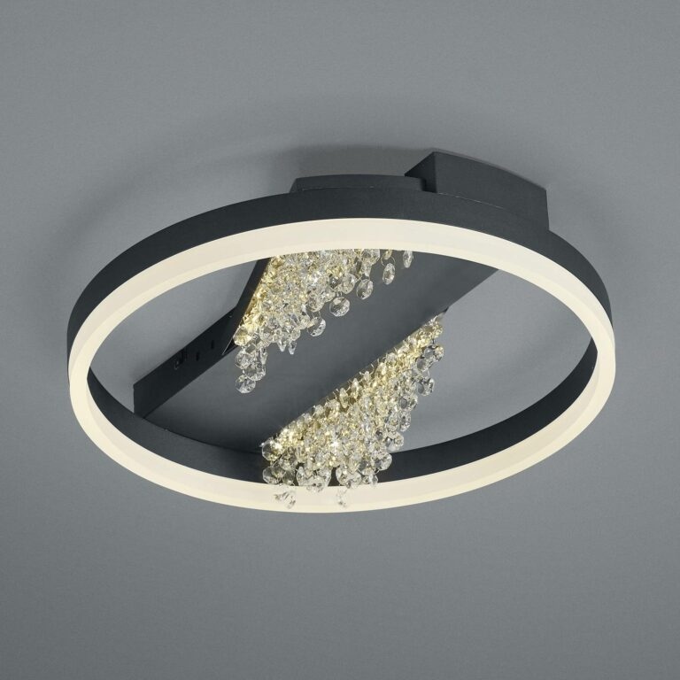 LED stropní světlo Dunja s křišťály černá