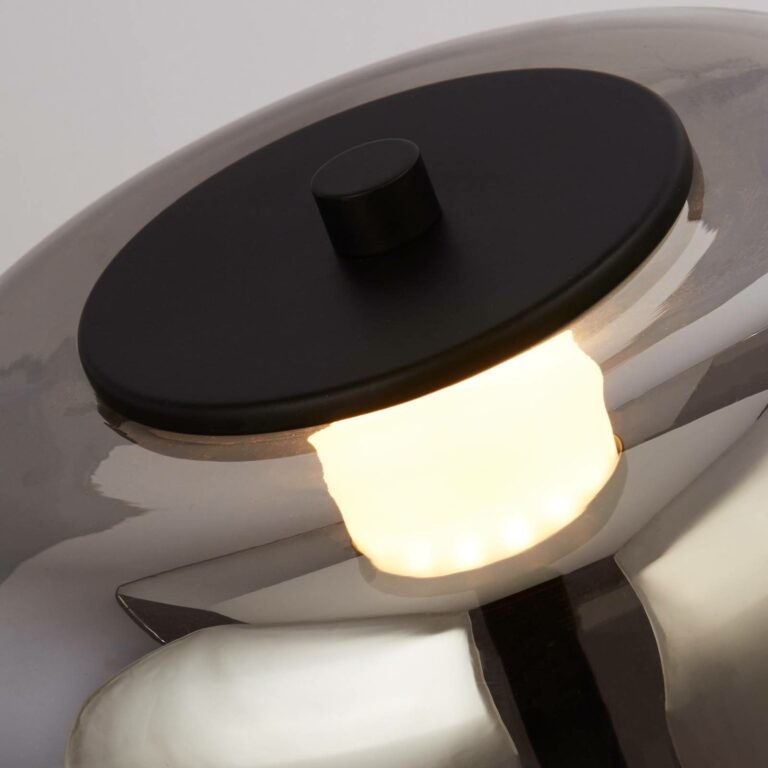 LED stojací lampa Frisbee se stínidlem ze skla