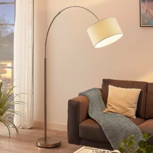 Oblouková lampa Railyn s bílým látkovým stínidlem