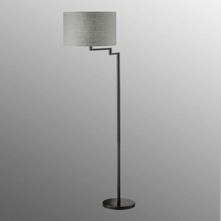 Stojací lampa Rota se šedým plátěným stínidlem